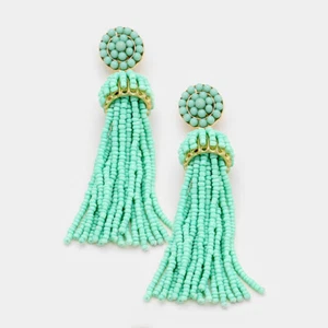 Designer Women's Ladies Mint Beaded Tassel Drop DangleEarrings - Picture 1 of 1