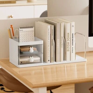 with Storage Box Bookend Book Holder Six Grids Books Storage Rack Documents - Picture 1 of 15
