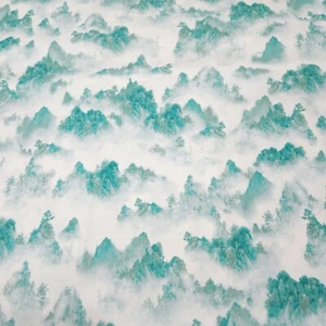 Imperial Panda BTY Quilting Treasures Gray Teal Mountain Trees Abstract - Picture 1 of 3
