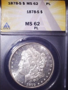 1878-S Morgan Silberdollar, MS62 PL. ANACS, selten, ausgabefrei - Bild 1 von 2