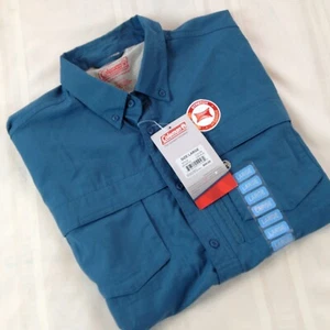 NUEVO CON ETIQUETAS COLEMAN Camisa de hombre manga corta con botones completos azul ventilada camping senderismo L - Imagen 1 de 12