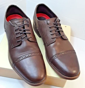 Rockport  Derby Mens Cap Toe Shoes Coffee Brown Leather Dress Casual Lace Sz 13 - Picture 1 of 22