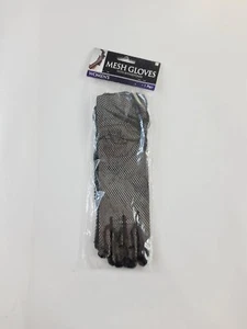 Women's Black Mesh Gloves With Rhinestones Halloween One Pair New Sealed  - Picture 1 of 4