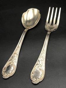 EP Zink Italien Italienisch Versilbert Salat Servier Gabel + Löffel Set Vintage - Bild 1 von 5