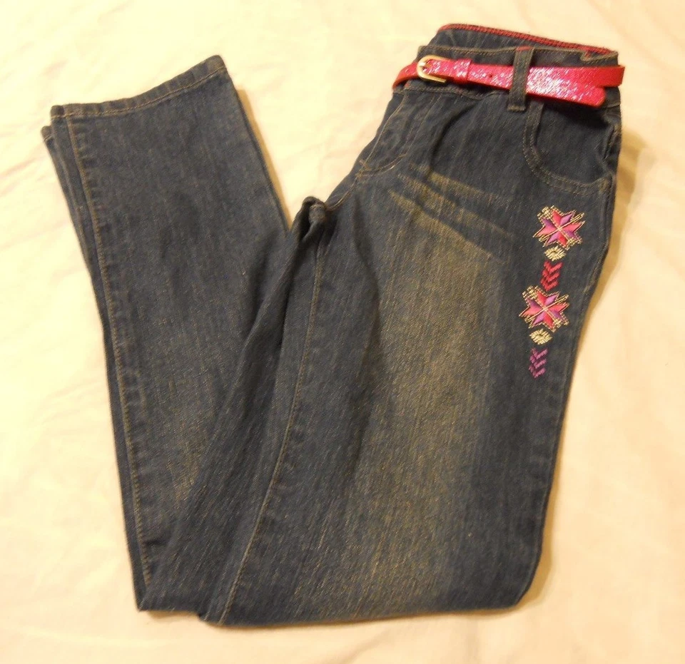 Girls Skinny Jeans Belted Sz 10 Medium Wash  - Image 1 of 1