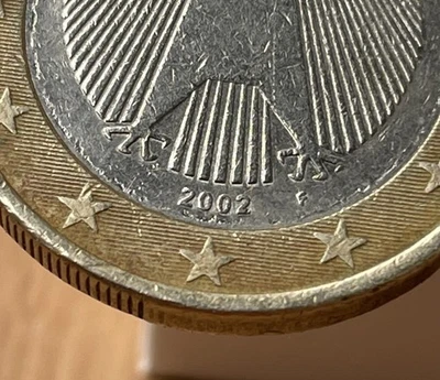 1 Euro Coin 2002 F Letter Germany. With errors- decentralised. Very Rare - Image 1 of 4