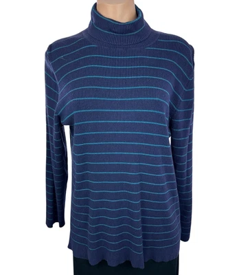 Suéter Coldwater Creek Cuello Alto Azul con Rayas Azul Claro Talla XL/16 Manga Larga Foto 1 de 4