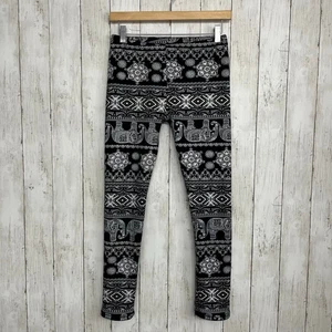Just Cozy Lined Black White Elephant Tribal Warm Winter Stretch Pull On Leggings - Foto 1 di 7