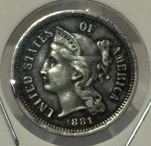 1881 Nickel Three-Cent Piece, Extremely Fine Details, Very Nice, Low Mintage! 🔥 - Picture 1 of 5