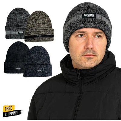 Mens Beanie Hat Thinsulate Winter Warm Insulated Knitted Thermal Skull Cap - Image 1 of 4