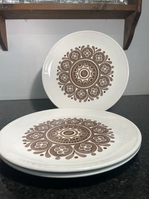 Vintage Roulette ironstone plates 23cm Hostess Tableware floral brown set of 3 - Image 1 of 4