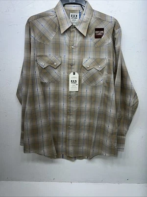 Nueva camisa a presión de perlas de manga larga ELY Cattleman amarilla a cuadros para hombre. L P-53 Foto 1 de 4
