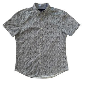 Tommy Hilfiger Hemd Large Custom Fit Blau Geo Print Kurzarm Button Down - Bild 1 von 10