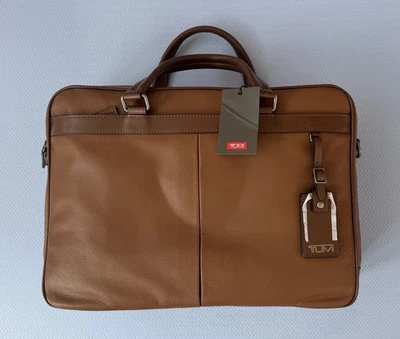 NWT Tumi LEATHER - Berwick Double Zip Laptop Brief Briefcase - COGNAC BROWN MINT - Image 1 of 4