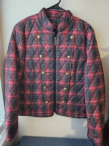 Tommy Hilfiger Damen Karo Steppjacke L Rot Schwarz Gold Knöpfe Reißverschluss Mantel - Bild 1 von 13