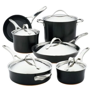Anolon Nouvelle Copper Luxe Hard-Anodized Nonstick Cookware Set, 11-Piece, Onyx - Picture 1 of 6