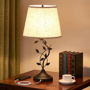 Table Lamp for Bedside, Lamp for Living Room with USB-A and USB-C Charging Ports - Picture 1 of 12