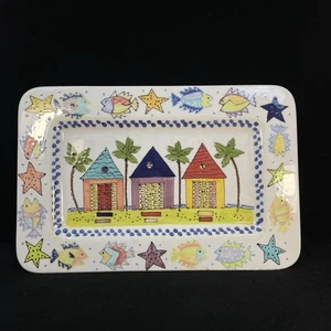 Vintage Caroline Forbis Large Ceramic Platter “Fishing in Paradise” 16” x 10+” - Picture 1 of 5