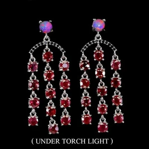 925 Sterling Silver Earrings Round Fire Opal Spinel Ruby Natural Gemstone Jewelr - Picture 1 of 13