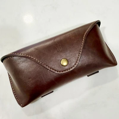 Polo Ralph Lauren Eyeglass Case Brown Leather Belt Loops Velvet Lined - Image 1 of 4