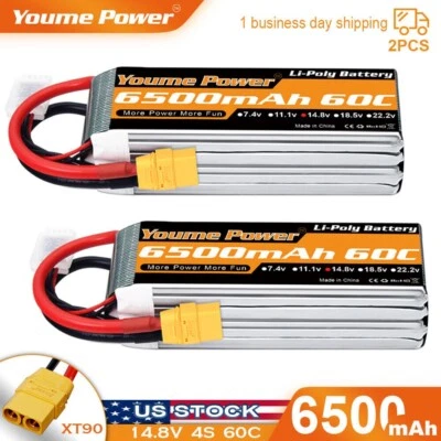 2шт 14.8V 6500mAh 4S литий-полимерный аккумулятор 60C XT90 для Rc вертолета самолета лодки автомобиля - Изображение 1 из 4