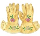 Northern Plains Indian Doe Skin Beaded Gauntlet Gloves Muslin Lined Women's S