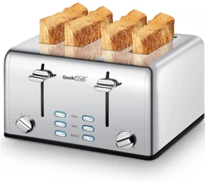 Tostadora de 4 Rebanadas, Tostadora de Ranura Ancha de Acero Inoxidable con Dos Controles - Imagen 1 de 8