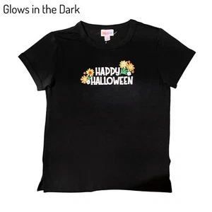 Size 8 KIDS LuLaRoe PARKER TEE ~ HAPPY HALLOWEEN ~ Black T-shirt; GLOWS IN DARK! - Picture 1 of 4