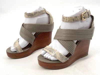 Босоножки Rebecca Minkoff женские 6,5 на танкетке на платформе серые с анималистическим принтом кожа змея - Изображение 1 из 4