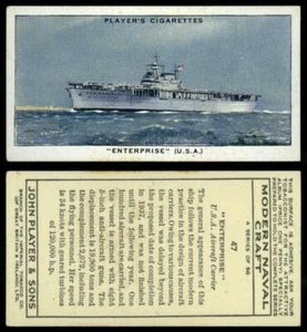 Enterprise #47 Modern Naval Craft 1939 John Player & Sons Card - Picture 1 of 1