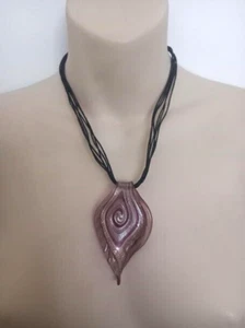 Italian MURANO Antique Pink Rose Gold Silver Glass Pendant on a Cord Necklace - Picture 1 of 4