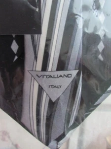 New Vitaliano Pancaldi Silver Black White Silk Tie Printed Abstract Italy - Picture 1 of 19