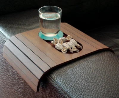 Flexible Wooden Sofa Table with Coaster and Snacks Holder for Armrest Rosewood - Image 1 of 4