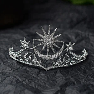 Stella E Luna Cristallo Da Sposa Da Sposa Prom Queen Pageant Tiara Corona Adulto - Foto 1 di 6