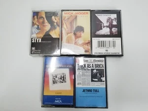 Vintage 70s 80s Cassette Tape Lot 5 Tapes Jagger Jethro Tull Skynryd Styx Gilmou - Picture 1 of 7