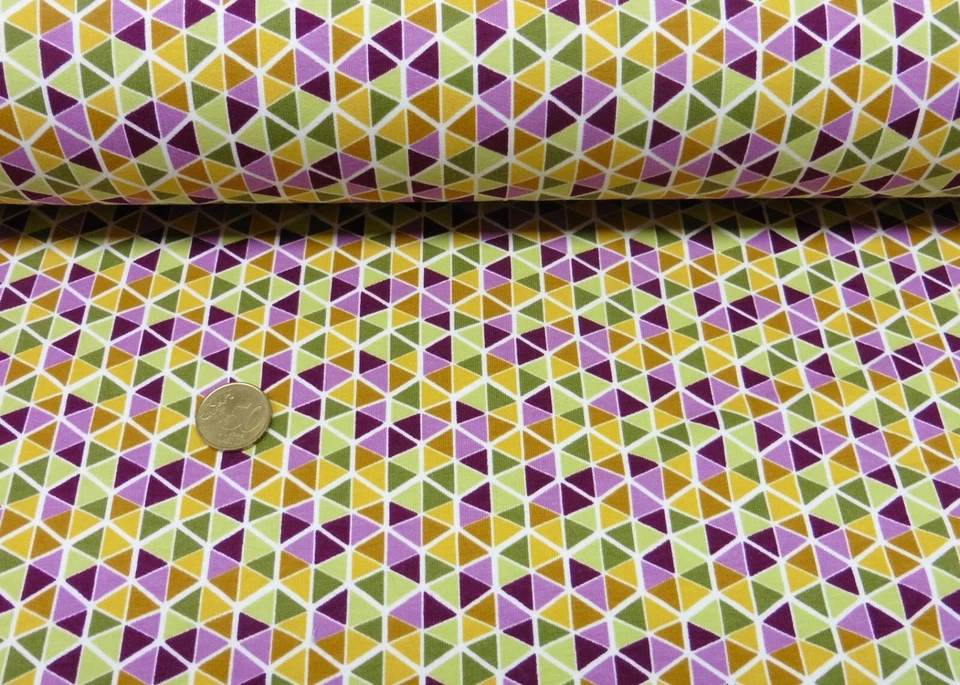 Triangle Soft Sweat senf, lila Biostoff Kinderstoff Sweatshirtstoff Dreiecke 50  - Bild 1 von 1