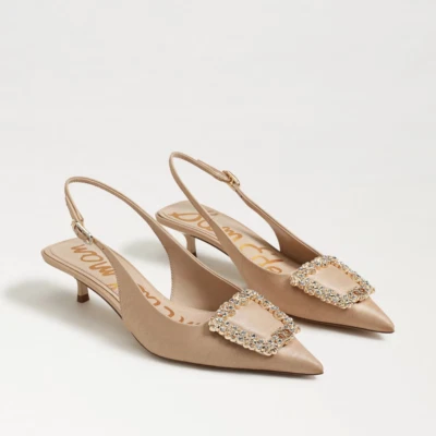 Sam Edeman Kaitlyn Slingback 泵 Ecru 丝绸 9.5 全新带盒 130 美元零售 — 第 1/4 张图片