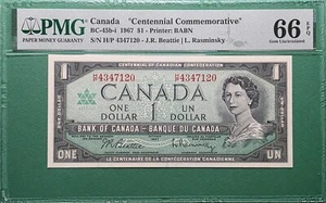 1967 CANADA $1 BC- 45b-i CENTENNIAL COMMEMORATIVE H/P 4347120 PMG 66 EPQ GEM UNC - Picture 1 of 2