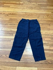 Joie Pantalone Misto Lino Donna Taglia Media Blu Navy Tasca Cargo Cropped - Foto 1 di 4