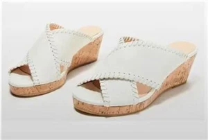 Jack Rogers Sloane Off White Mid-Heel Wedge Criss-Cross Sandals  Sz7.5  W/box - Picture 1 of 11