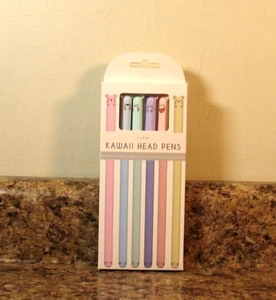 Kawaii Head Pens 6 Piece Set Black Ink NEW - Picture 1 of 3