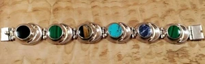 Vintage Beefy signiertes Taxco Modernist Multi Stone Link Armband 7,5" ~ 74g ~ TL-70 Onyx ++ - Bild 1 von 12