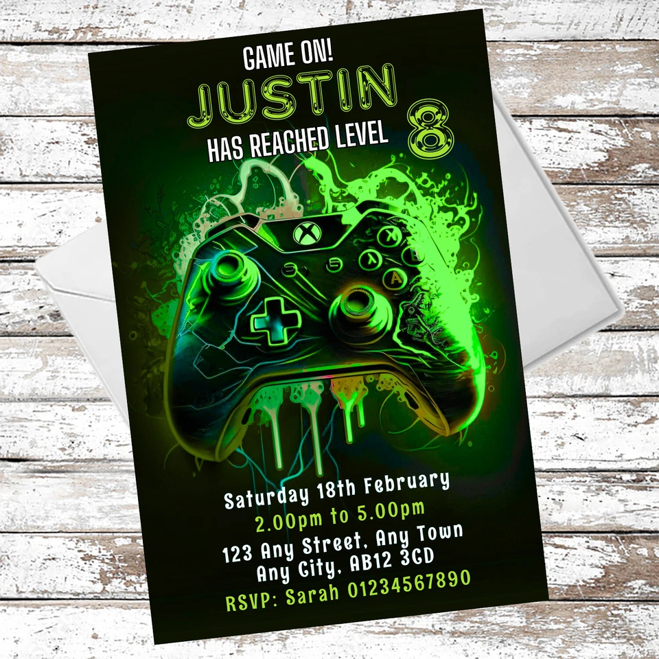 TOPACAKE PERSONALISED GAMING PARTY INVITATIONS VIDEO GAME BIRTHDAY INVITES PLUS ENVELOPES