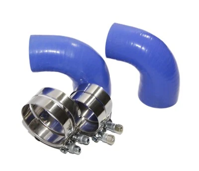 Manguera de silicona AZUL 4 CAPAS 2x90 grados 2,25" ID-2"ID + 4x abrazadera en T de acero inoxidable Foto 1 de 4