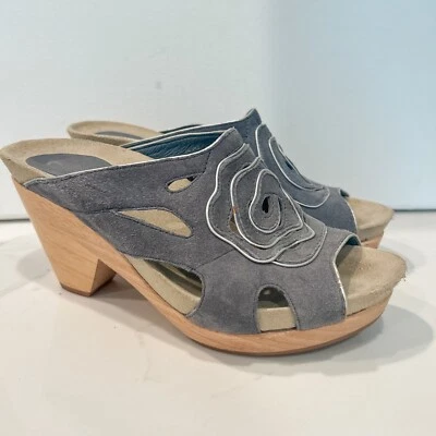 Sandalias Earthies Tropez plataforma cuero azul zueco deslizable tacón grueso 8 Foto 1 de 4