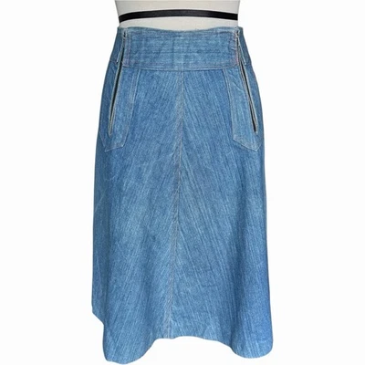 FALDA DENIM Vintage Línea A con Bolsillos con Cremallera Costura Roja Cintura 26 pulgadas Foto 1 de 4