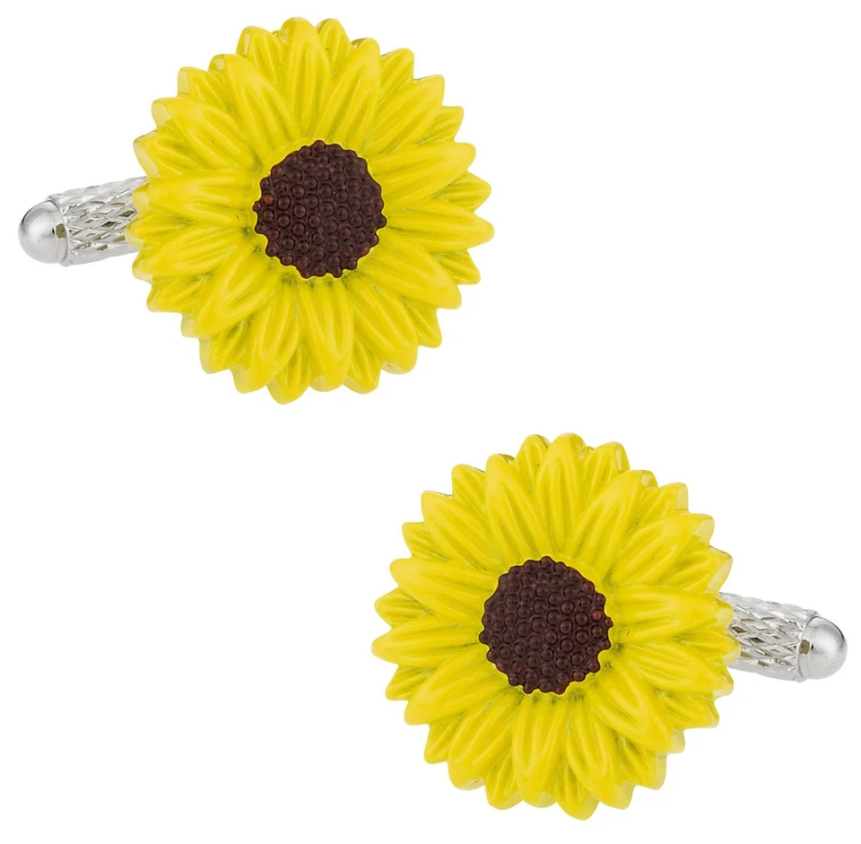 Sunflower Cufflinks Silver Mens Accessories Gift Box Wedding Jewelry - Image 1 of 4