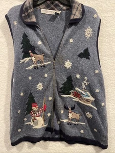 Vintage Christmas Sweater Vest Embroidered Victoria Jones Womens 2X Deer Snowman - Picture 1 of 13