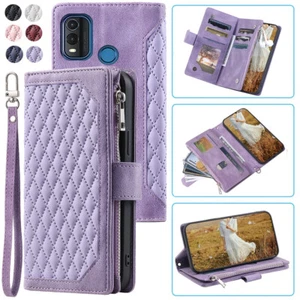 Estuche tipo billetera de cuero romboidal de lujo con cremallera para tarjetas para Nokia G11 Plus - Imagen 1 de 44