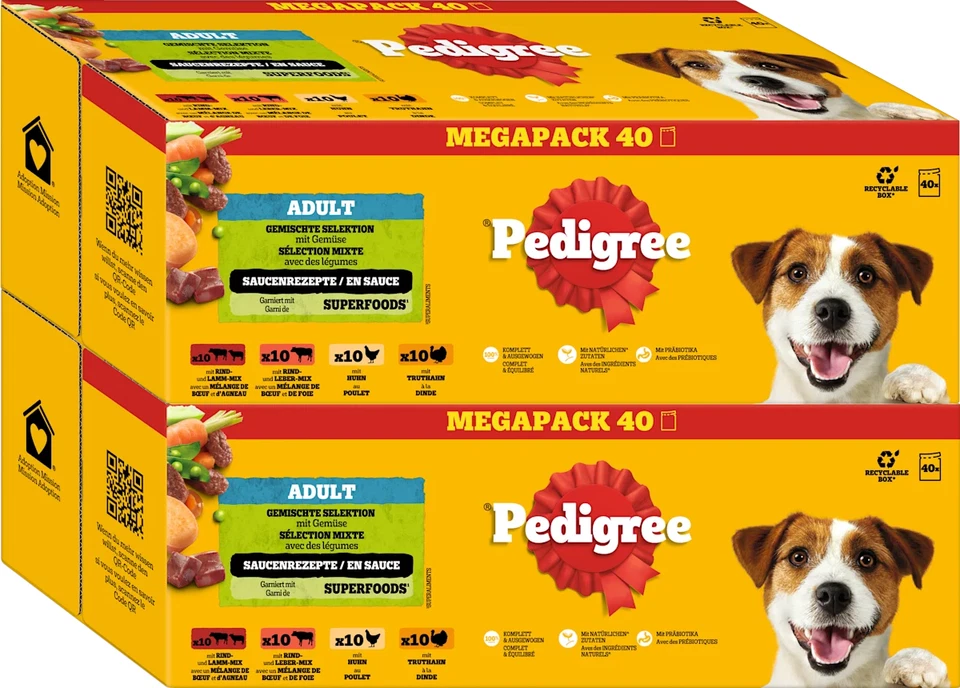 PEDIGREE 80 x 100g Hundefutter Nass Fleisch und Geflügel Mix mit Gemüse in Sauce - Bild 1 von 4